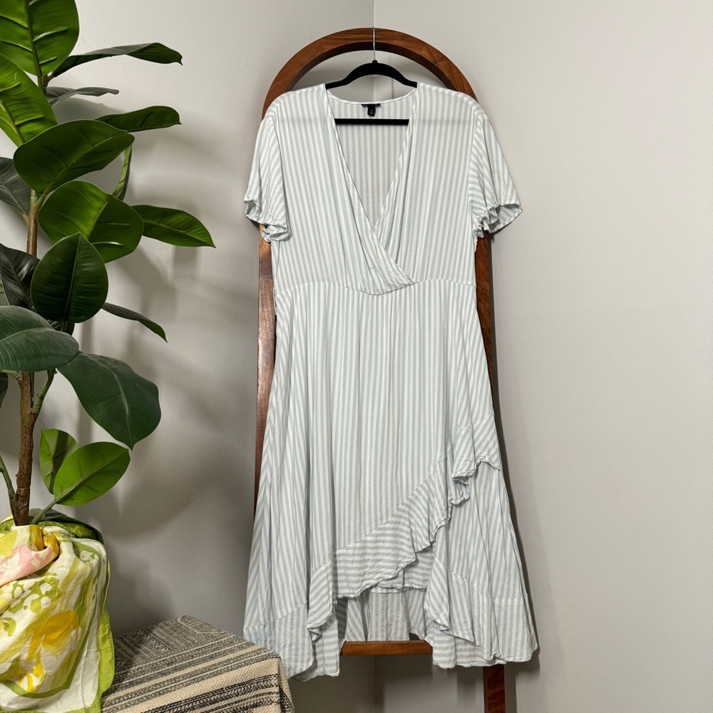 torrid White and Light Gray Striped High-Low Wrap Dress